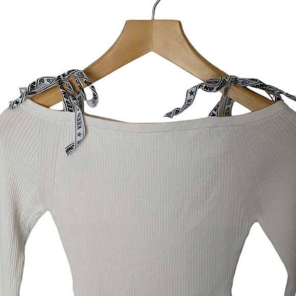 Sandro Rayann Off-the-Shoulder Graphic  Strap Sweater - Picture 6 of 9